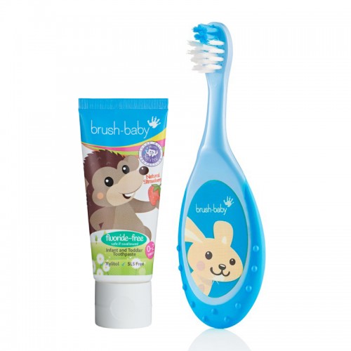 Brush-Baby Baby Non-Fluoride Strawberry Toothpaste (0-2 Years old) + FlossBrush 0-3 years